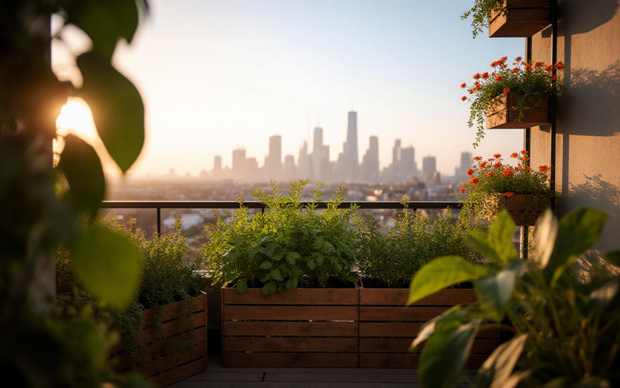 Een weelderig groen balkon in een moderne stad